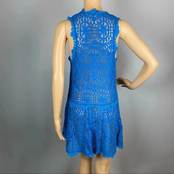 Free People Size XS Teal/Aqua Lace Mini Dress Heart in Two Drop Waist Sheer - Picture 2 of 5